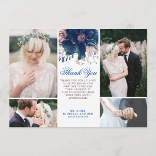 Invitation Mariage bleu marine et Merci mauve Photo