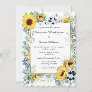 Invitation Mariage bleu marine et tournesol 