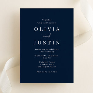 Invitation Mariage bleu marine minimaliste moderne