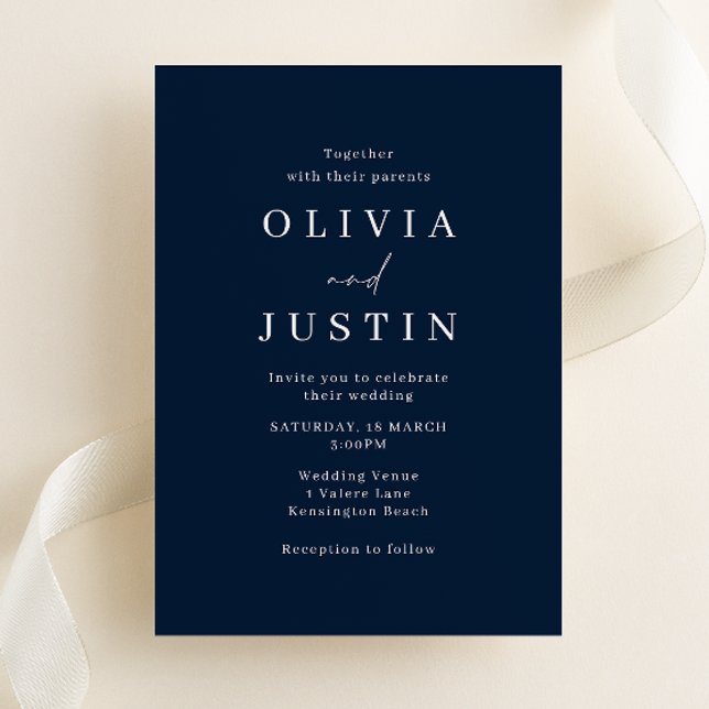 Invitation Mariage bleu marine minimaliste moderne (Créateur téléchargé)