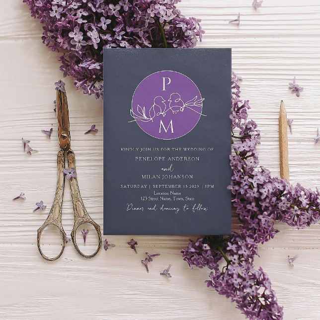Invitation Mariage bleu marine violet (Créateur téléchargé)
