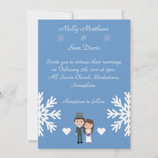 Invitation Mariage bleu mignon d'hiver de flocons de neige de