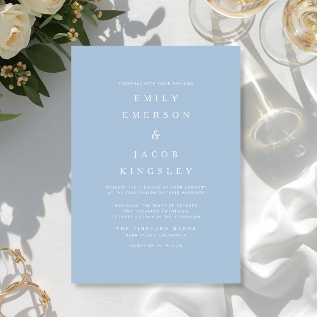 Invitation Mariage bleu minimaliste élégant  (Elegant Minimalist Blue Wedding Invitation)