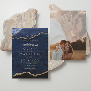 Invitation Mariage bleu moderne Agate