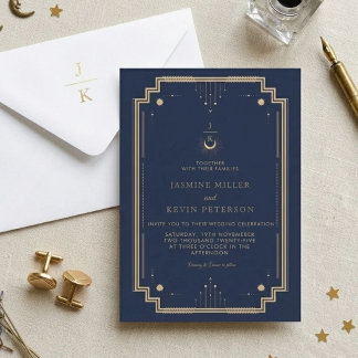 Invitation Mariage Bleu Nuit Céleste Mystique Lune Étoile