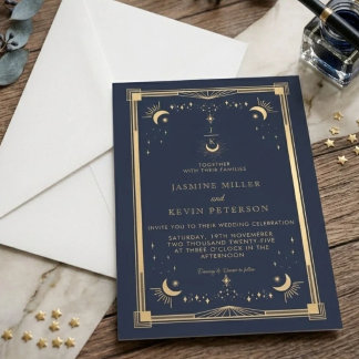 Invitation Mariage Bleu Nuit Céleste Mystique Lune Étoile