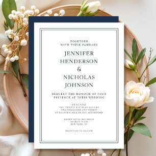 Invitation Mariage Bleu Nuit Élégant Classique