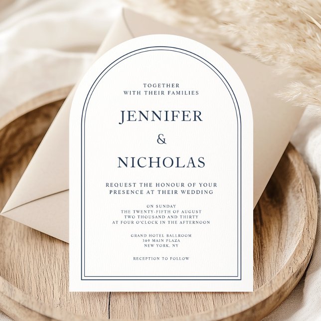 Invitation Mariage Bleu Nuit Formel Classique Élégant (Elegant Classic Formal Navy Blue Wedding Invitation)