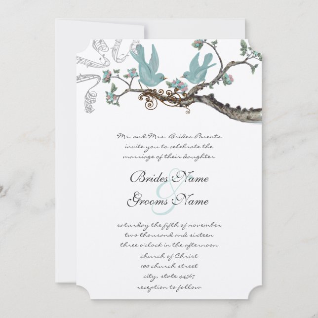 Invitation Mariage Bleu Oeuf de Rouge-Gorge Vintage (Devant)