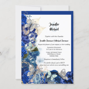 Invitation Mariage bleu orange bleu papillon de plage tropica
