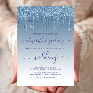 Invitation Mariage Bleu Pailleté Élégant