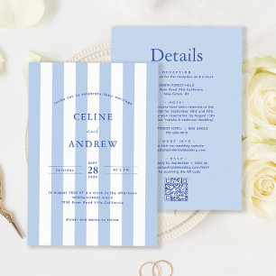 Invitation Mariage bleu pâle moderne détails Qr Code &