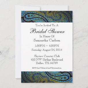 Invitation Mariage bleu paon paisley