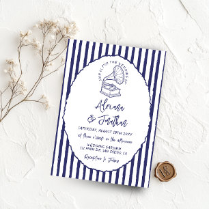 Invitation Mariage bleu peint à la main vintage