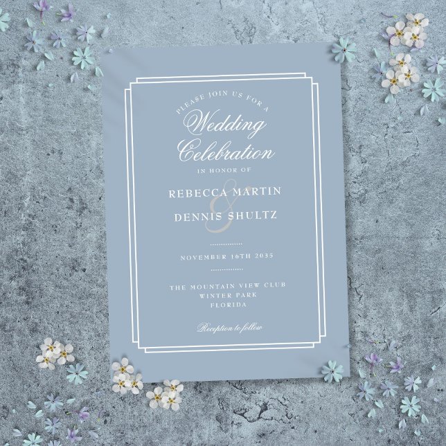 Invitation Mariage Bleu Poussiéreux Art Déco Classique (Classic Art Deco Dusty Blue Wedding Invitation)