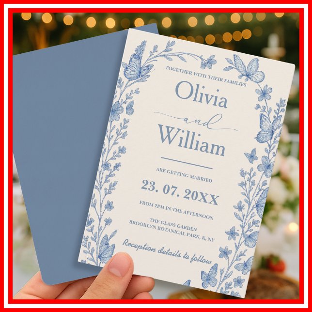 Invitation Mariage Bleu Poussiéreux | Fleur Sauvage (Créateur téléchargé)