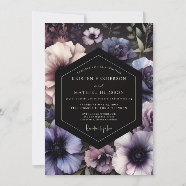 Invitation Mariage Bleu Prune Chiaroscuro (Devant)