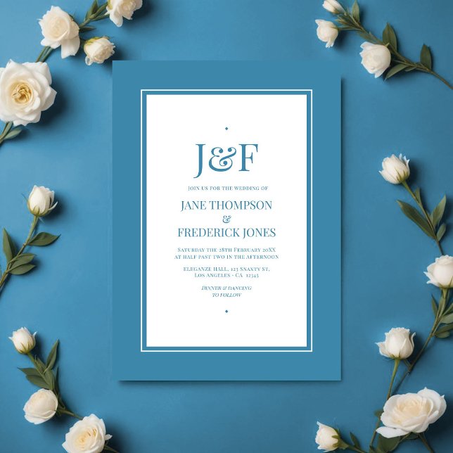 Invitation Mariage bleu rétro (Retro Blue Wedding Invitation)