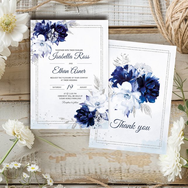 Invitation Mariage Bleu Royal Blanc Et Argent (Créateur téléchargé)