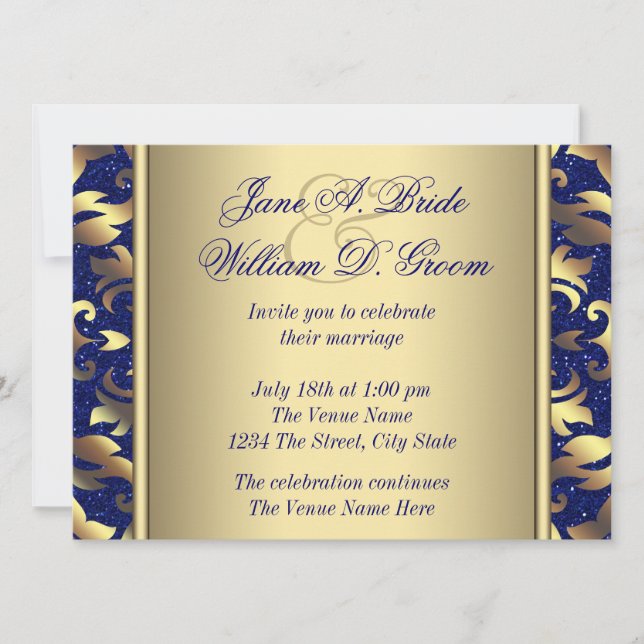 Invitation Mariage Bleu Royal et Or (Devant)