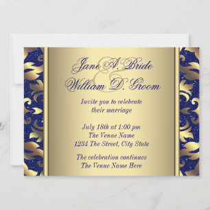 Invitation Mariage Bleu Royal et Or