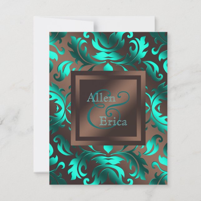 Invitation Mariage Bleu sarcelle et Brun au Chocolat (Devant)