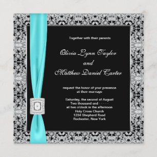 Invitation Mariage Bleu sarcelle Noir et Argent