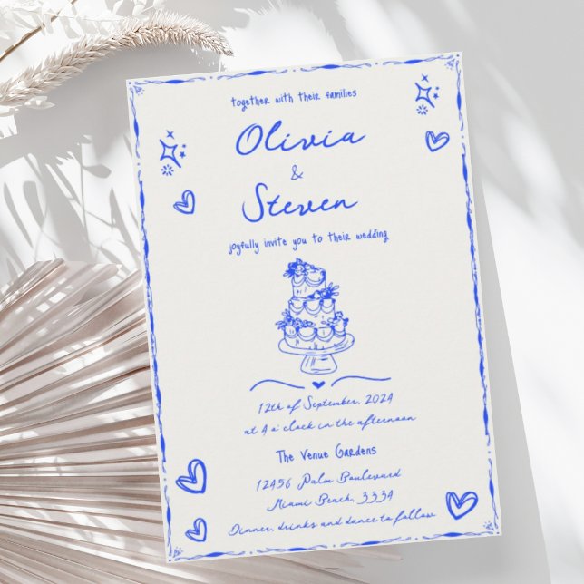 Invitation Mariage Bleu Scribble à la main branché (Créateur téléchargé)