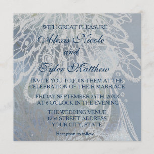 Invitation Mariage bleu silhouette couleur dentelle