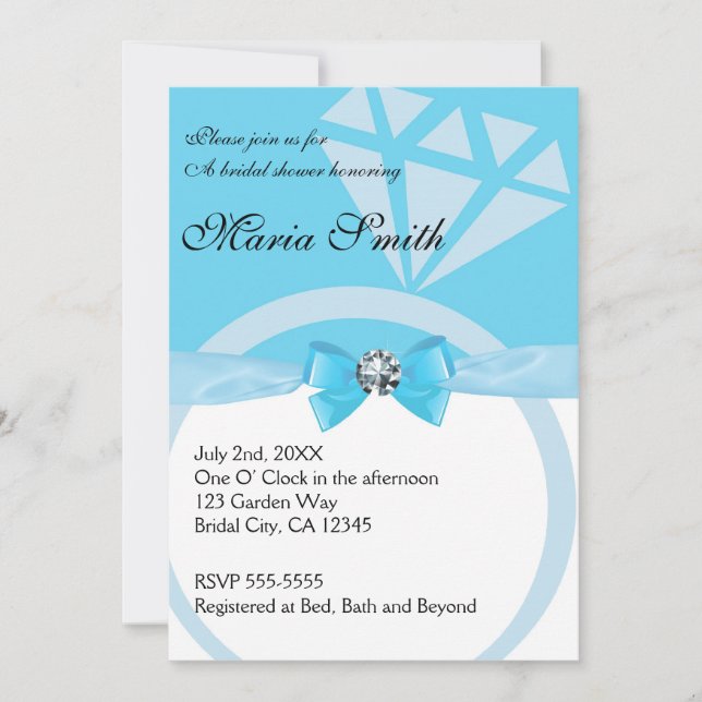 Invitation Mariage Bleu Tendance Shower de Mariée (Devant)