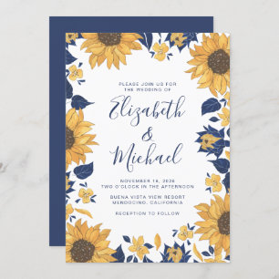 Invitation Mariage bleu Tournesol moderne