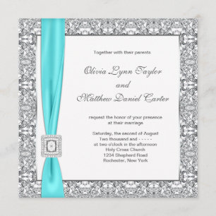 Invitation Mariage bleu Turquoise et argent
