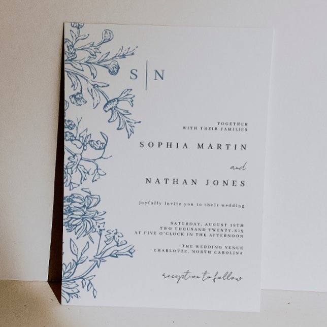 Invitation Mariage Bleu Vintage  (Créateur téléchargé)