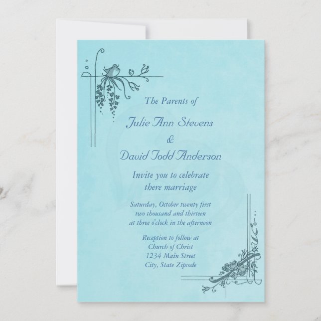 Invitation Mariage bleu vintage (Devant)