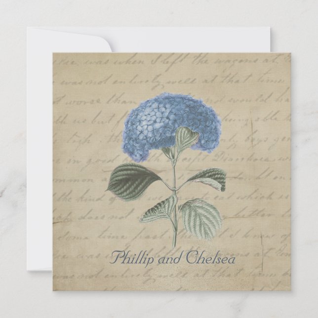 Invitation Mariage bleu vintage d'hortensia (Devant)