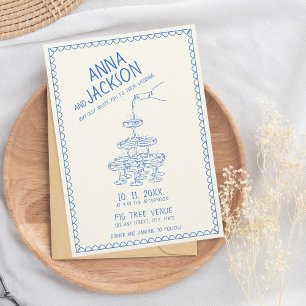 Invitation Mariage bleu Vintage rétros illustré à la main
