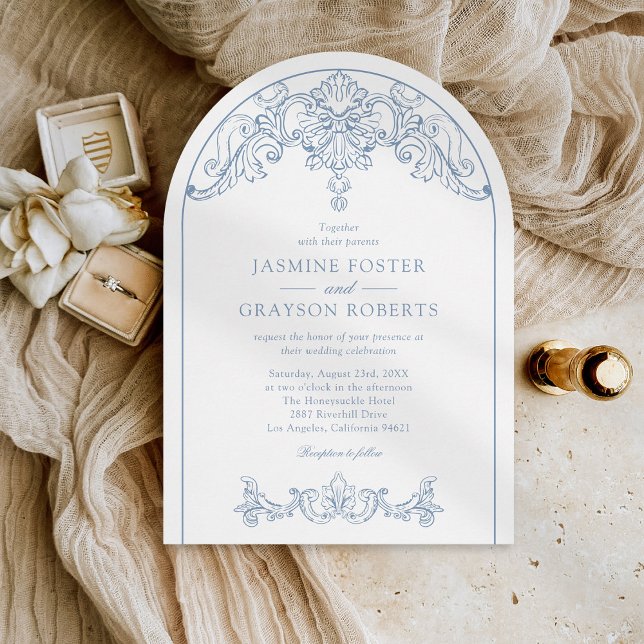 Invitation Mariage Bleu Vintage Rococo Élégant (Créateur téléchargé)