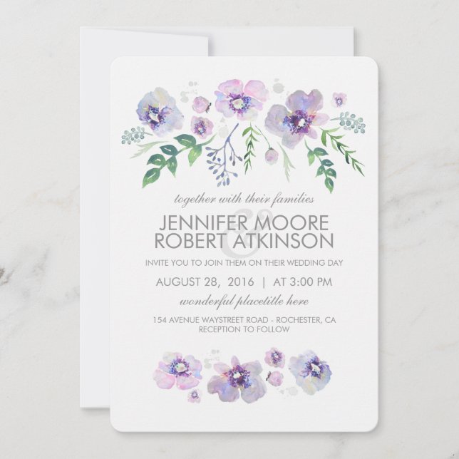 Invitation Mariage bleu violet d'aquarelle (Devant)