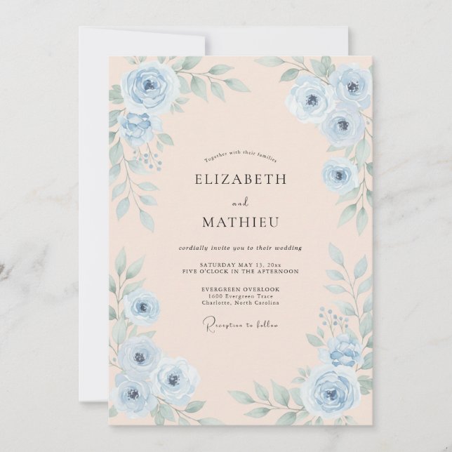 Invitation Mariage Bleuet Abricot Rose (Devant)