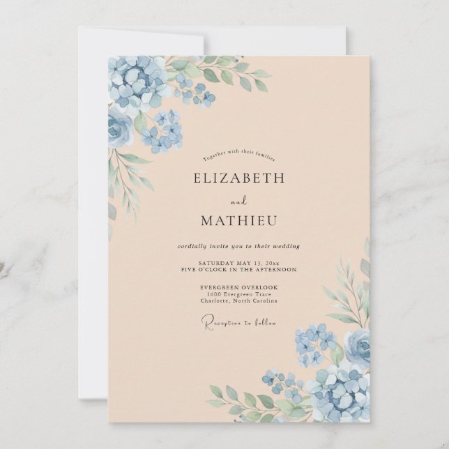Invitation Mariage Bleuet Champagne Foliage Eucalyptus (Devant)