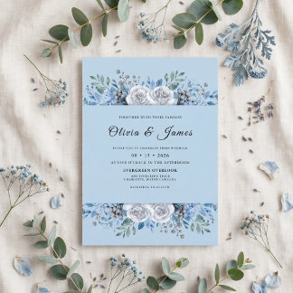 Invitation Mariage Bleuet Feuillage Poussiéreux Eucalyptus