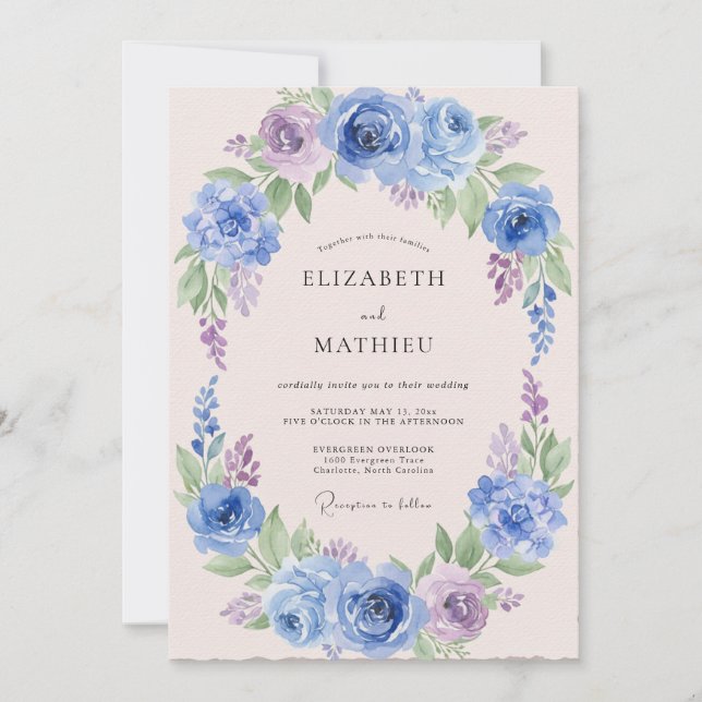 Invitation Mariage Bleuet Lilas Ranunculus Eucalyptus (Devant)
