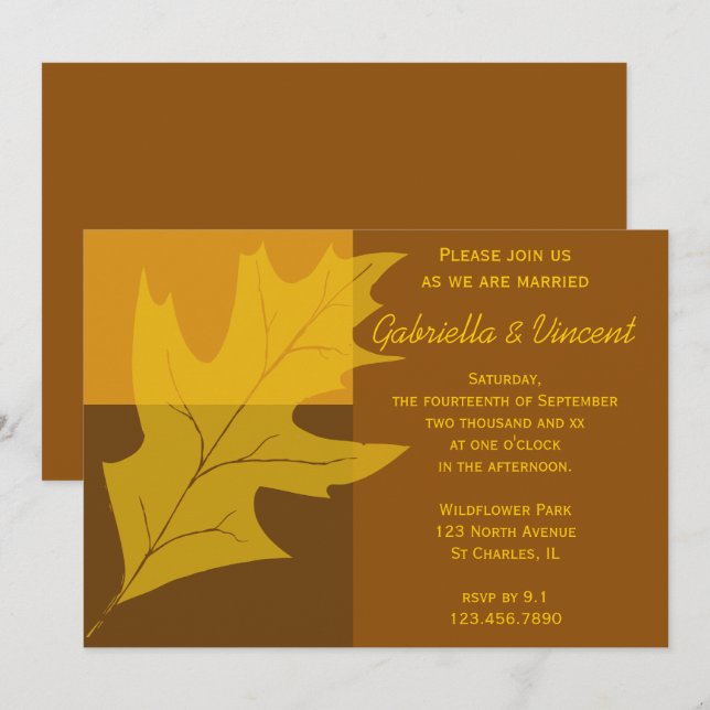 Invitation Mariage bloc couleur feuille automne (Devant / Derrière)