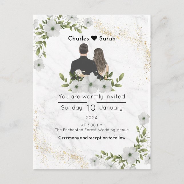 Invitation mariage Blooms : Un conte de fées flora (Devant)