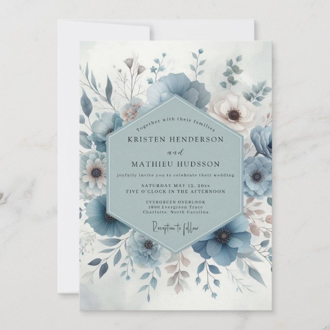 Invitation Mariage Blue Bloom (Devant)