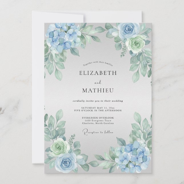 Invitation Mariage Blue Blossom (Devant)