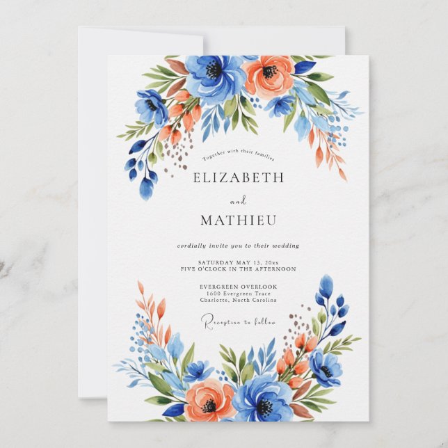 Invitation Mariage Blue Coral Bloom (Devant)