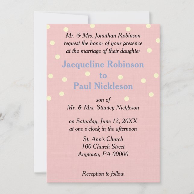Invitation Mariage Blue Crème pois Roses (Devant)