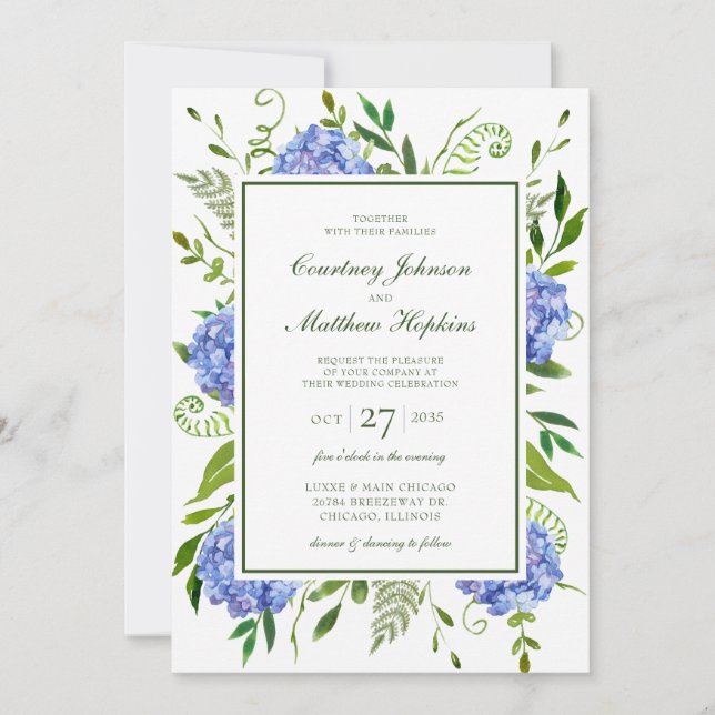 Invitation Mariage Blue Hydrangeas (Devant)