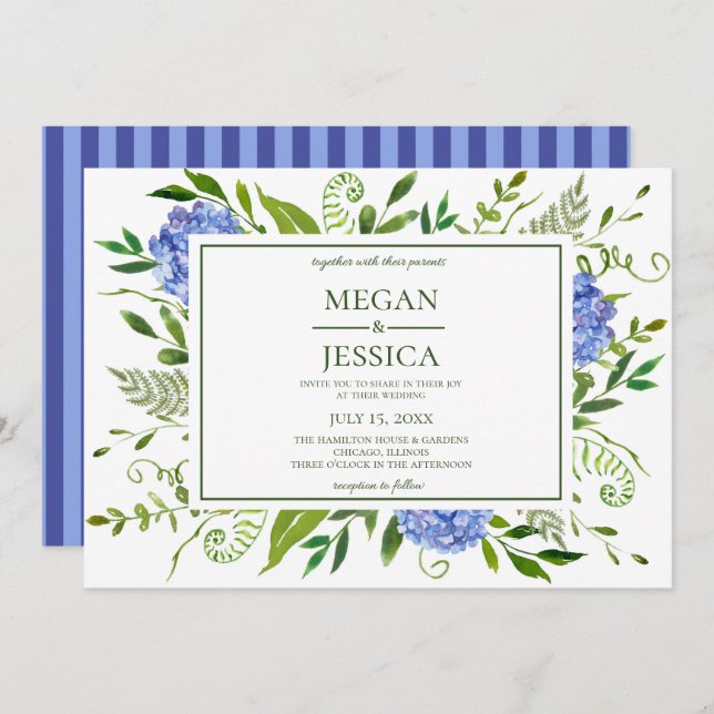Invitation Mariage Blue Hydrangeas (Devant / Derrière)